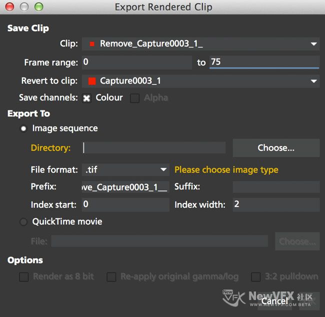 export rendered clip