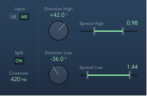 显示拆分模式控制的 Direction Mixer 窗口