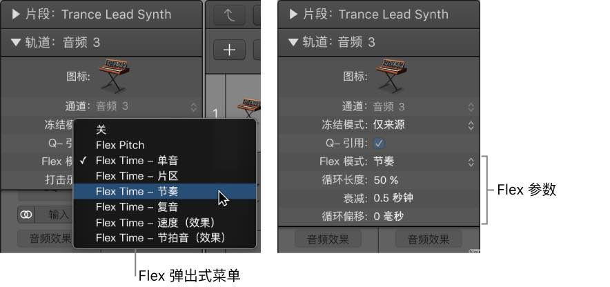 显示 Flex 算法和参数的轨道检查器