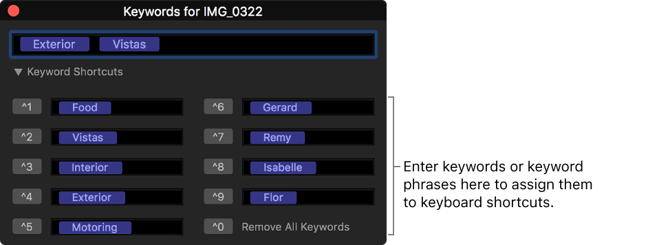 显示关键词快捷键栏的关键词编辑器