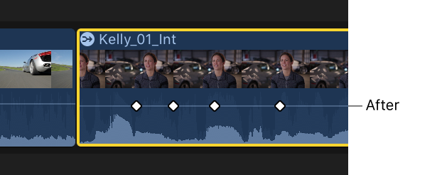 调整后音频动画编辑器中显示为展平状态的关键帧曲线
