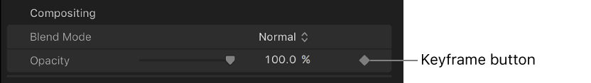 “视频”检查器中用于“不透明度”参数的“关键帧”按钮