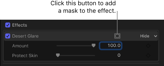显示效果的“应用效果遮罩”按钮的“视频”检查器的“效果”部分