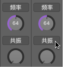 图。显示旋钮上控制器分配的 MIDI 通道条。