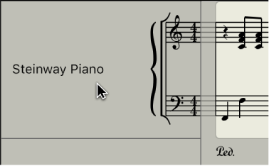 图。乐谱编辑器中选定乐器轨道的乐器名称和所有片段。